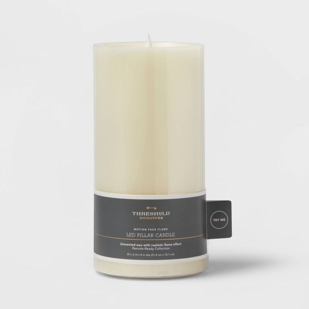 4" x 8" Battery-Operated LED Wax Pillar Candle - Off-White Cream
